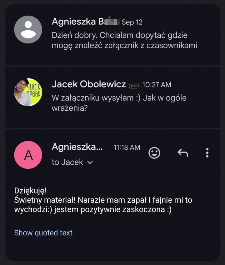 Dziękuję! Świetny materiał! Na razie mam zapał i fajnie mi to wychodzi :) Jestem pozytywnie zaskoczona :)
